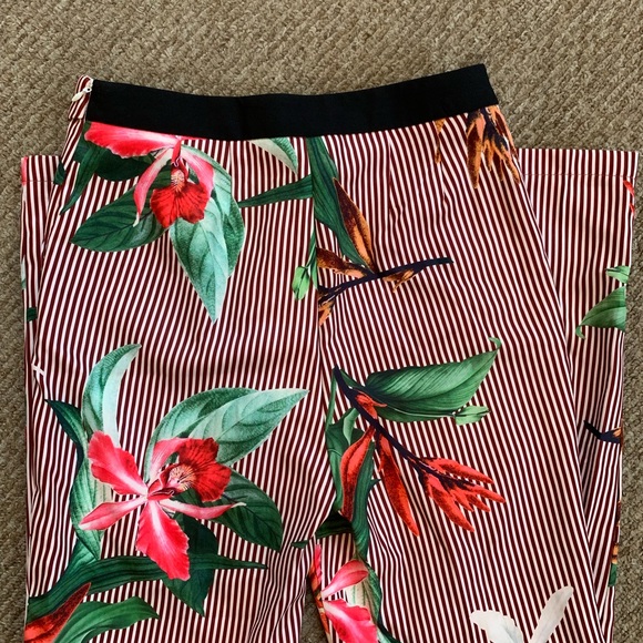 Red Striped Floral Stretch Skinny Pants Size 2 - Picture 5 of 5